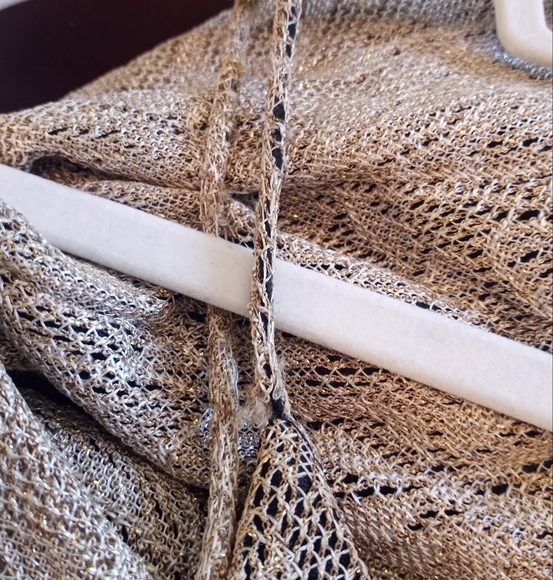 Vintage NWT Alchemy Shimmery Knit Overlay Lurex Gold Disco Crossback Maxi Dress - Picture 8 of 8